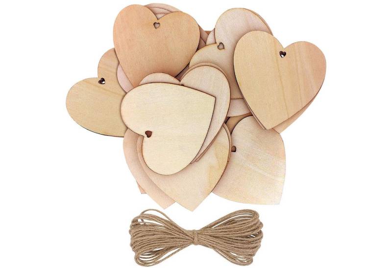 Kurtzy Dekoobjekt 100er Pack Holzherzen mit Jute Schnur - Deko Set (100 St) von Kurtzy