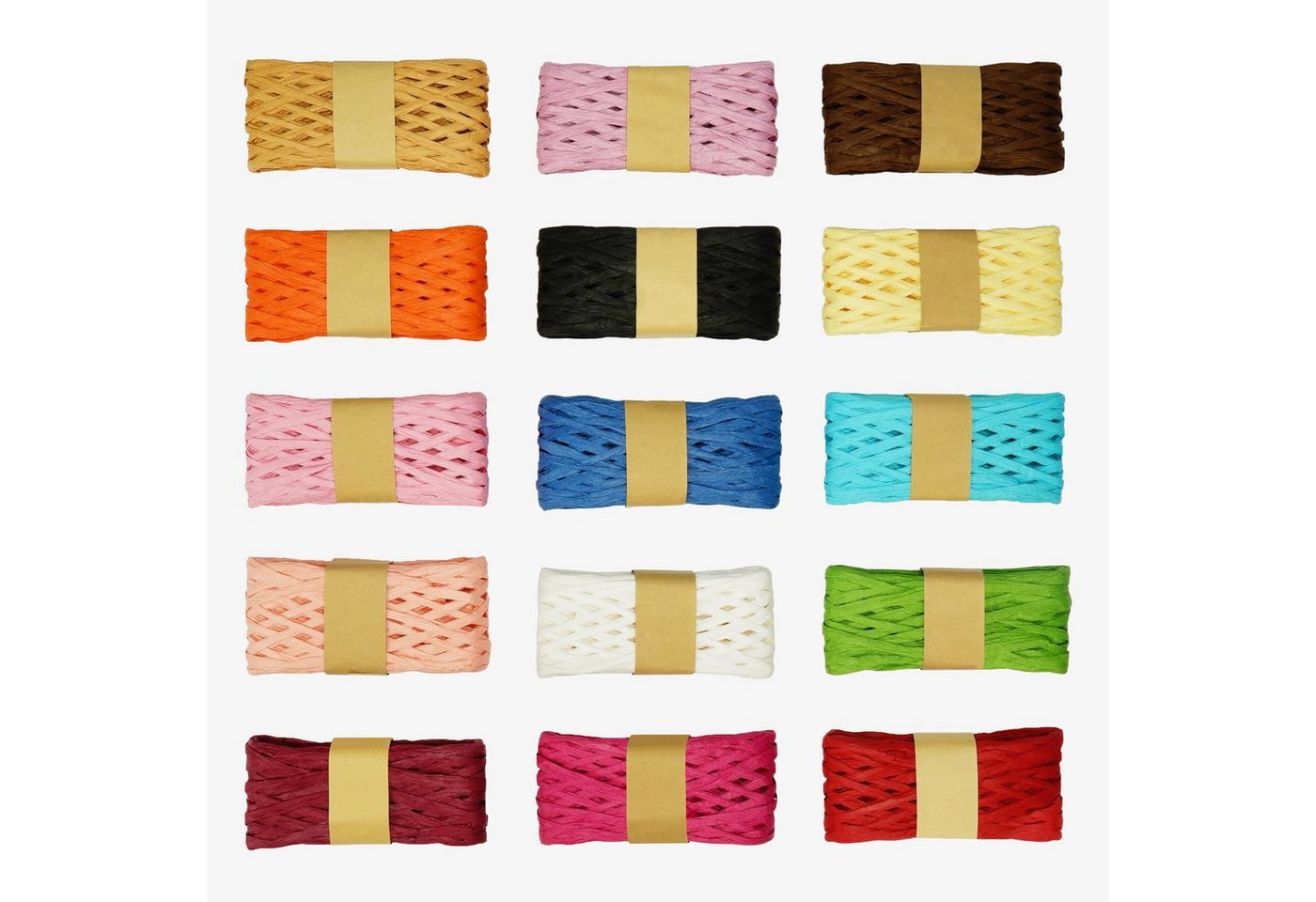 Kurtzy Dekoobjekt Kurtzy (15er Pack) Bast-Geschenkband Natur Papierband in 15 Farben mit von Kurtzy