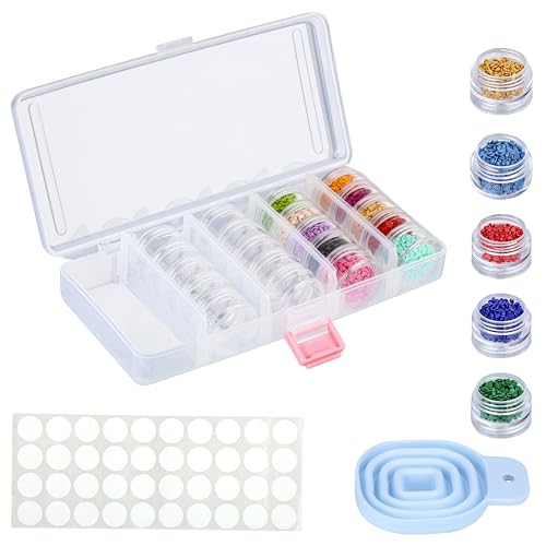 Kurtzy Diamond Painting Aufbewahrungsbox - 25 Stapelbare Behälter mit 40 Aufklebern & Trichter - Klare Kunststoffbox für Perlen, Schmuck, Glitzer & Diamond Painting Zubehör von Kurtzy