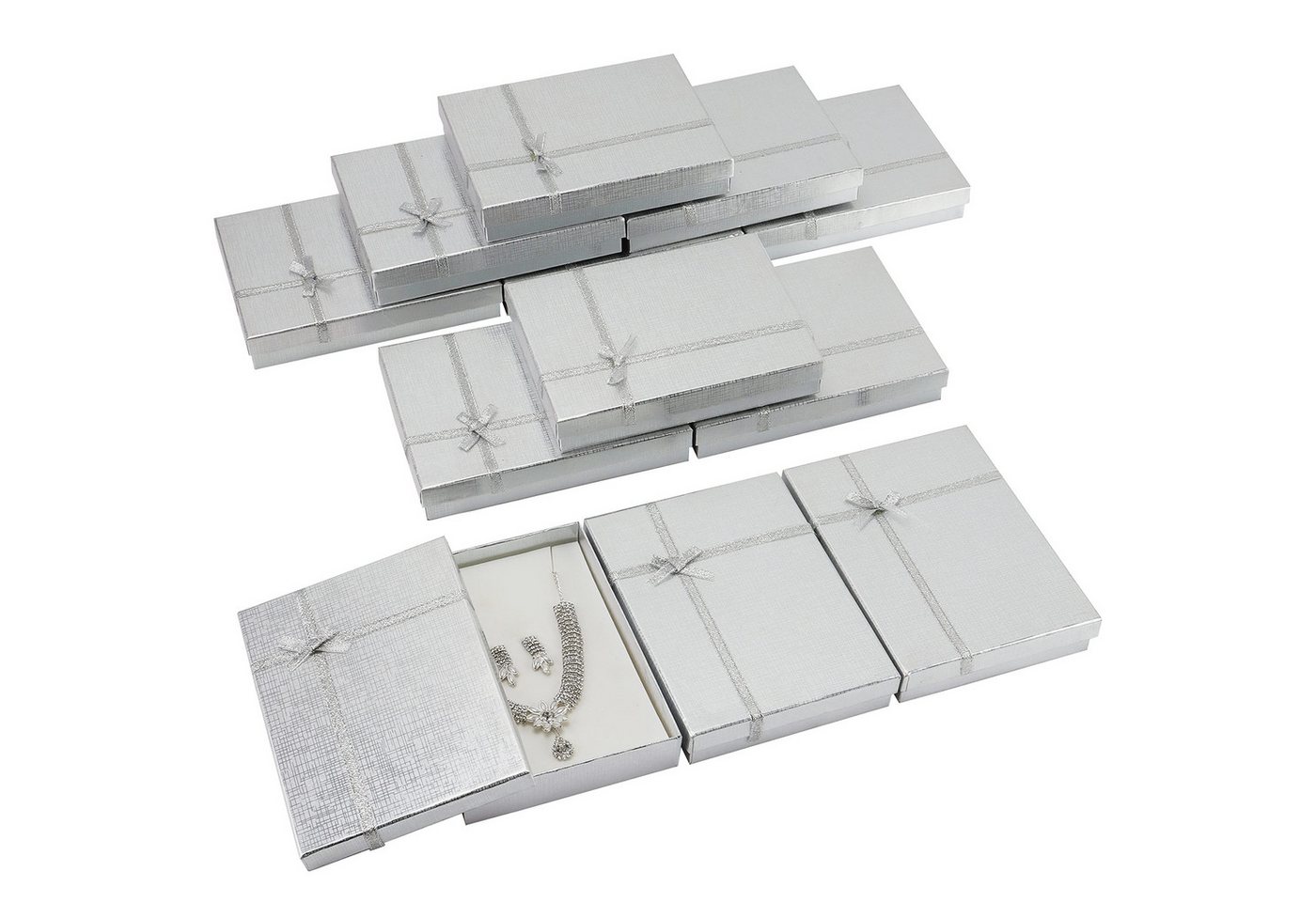 Kurtzy Geschenkbox 12 Schmuckgeschenkboxen in Silber - L16 x B12 x H3 cm, 12 Silber Geschenkboxen für Schmuck - L16 x B12 x H3 cm von Kurtzy