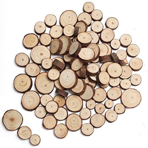 Kurtzy Natürliche Holzscheiben zum Basteln (100 Stk.) 1,3-3,3 cm Durchmesser - Holzscheiben Rund mit Rinde und Ohne Loch - Baumstamm Scheiben zum Beschriften für DIY Kunst und Weihnachtsschmuck von Kurtzy