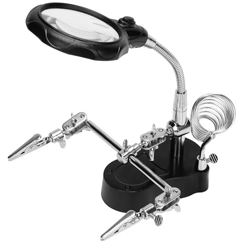 Kurtzy Standlupe mit Beleuchtung Helfende Hand Standlupe mit LED Licht & Löt Halter - 3,5-fache/12-fache Lupe - Einstellbare Löthilfe Dritte Hand mit Krokodilklemmen - Schmuck & Elektro Hobby Werkzeug von Kurtzy