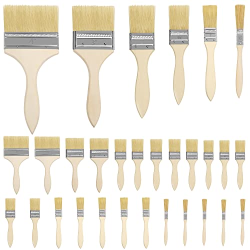 Kurtzy 30 STK Wiederverwendbares Pinsel Set - 6 Größen - 1,3-10 cm Pinselkopf - Lackpinsel für Lacke, Farben, Klebstoffe, Gesso & Beizen - Acryl Pinsel für Malerbedarf von Kurtzy