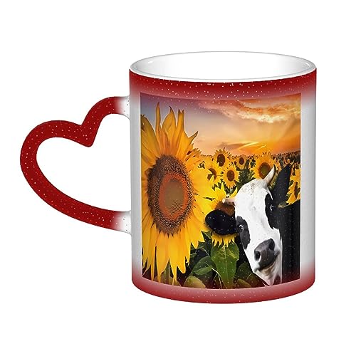 Kururi Tasse mit Sonnenblumen- und Kuh-Druck, Farbwechsel, Sternennacht, wärmeempfindliche Tasse, magische Teetasse, Kaffeetasse für Frauen und Mädchen, Geschenk von Kururi