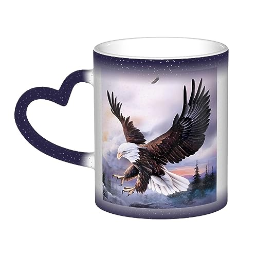 Kururi Weißkopfseeadler Druck Farbwechsel Tasse Sternennacht Hitzeempfindliche Tasse Magische Teetasse Kaffeetasse für Frauen Mädchen Geschenk von Kururi