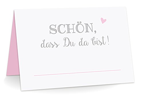 KuschelICH Premium Tischkarten Schön, DASS Du da bist! mit Herz Platzkarten zum selbst Beschriften (Rosa, 25) von KuschelICH
