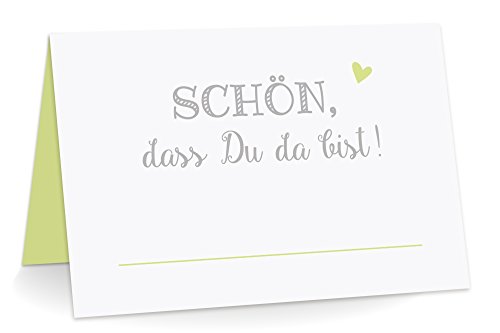 KuschelICH Premium Tischkarten Schön, DASS Du da bist! mit Herz Platzkarten zum selbst Beschriften (Hellgrün, 25) von KuschelICH