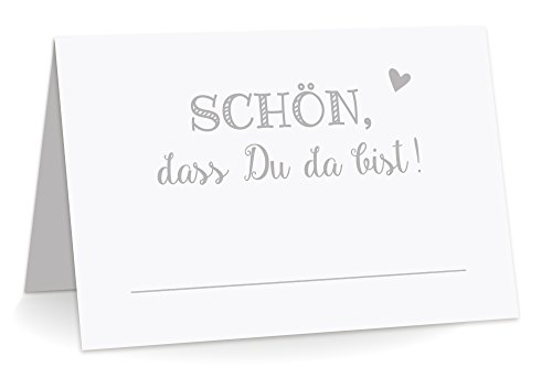 KuschelICH Premium Tischkarten Schön, DASS Du da Bist! mit Herz - Platzkarten zum selbst Beschriften (Grau, 50) von KuschelICH