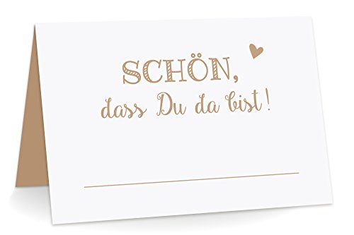 KuschelICH Premium Tischkarten Schön DASS Du da Bist mit Herz Platzkarten zum selbst Beschriften (Braun, 100) von KuschelICH