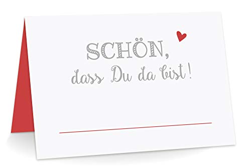 KuschelICH Premium Tischkarten Schön, DASS Du da bist! mit Herz Platzkarten zum selbst Beschriften (Rot, 25) von KuschelICH