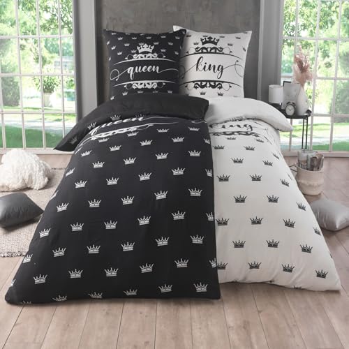 Kuscheli® 4-teilig Partner Bettwäsche 135x200 mit 80x80 Kissenbezug | ÖkoTex Zertifiziert | seidig weich, Mikrofaser Bettwäsche für Paare, Farbe:King-Queen, Größe:135x200 von Kuscheli