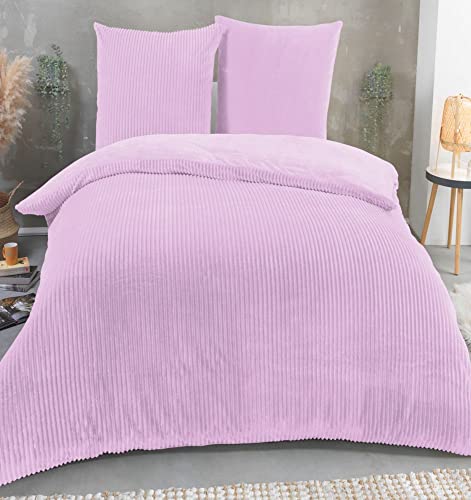 Kuscheli® Winter Wende Plüsch Bettwäsche 135 x 200 od. 155 x 220 mit 80x80 Kissenbezug Cashmere-Touch Coral Fleece Deckenbezug, Farbe:Rosa, Größe:155x220 + 80x80 von Kuscheli