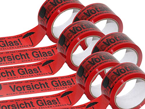 KUSNEZOV Klebeband Paketband Packband VORSICHT GLAS 48 mm x 66 Meter - 6 Rollen von Kusnezov