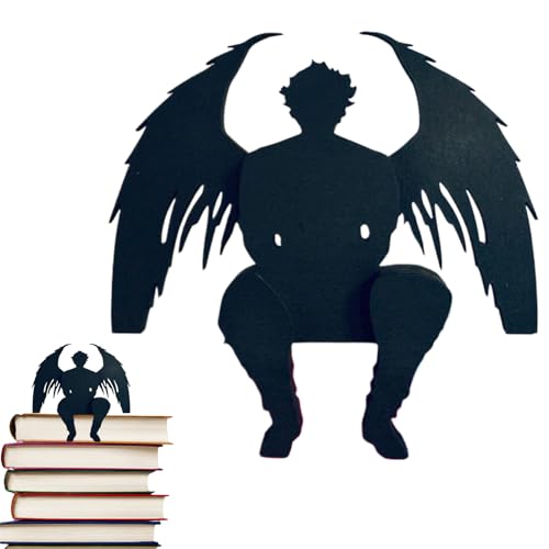 Kustimantu Bücherregal, Engelsstatue, Silhouette aus Holz mit schwarzen Büchern | Moderne Dekoration für Zuhause, Buchhalter, rutschfest, ästhetisch, für Büro, Haus, Studio, Eingangsbereich von Kustimantu