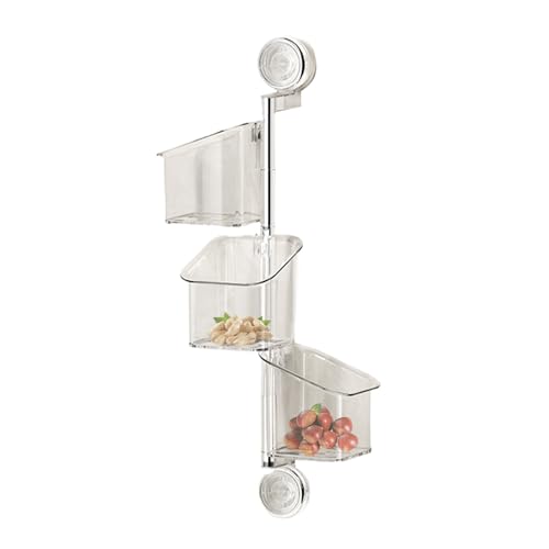 Kustimantu Duschregal mit Saugnapf, Küchenregal mit Saugnapf, mit Halterung für Objekte, drehbare Wandhalterung mit Abtropffläche und Box ohne Bohren, für Knoblauch, Schwamm, Bürste, Toilettenartikel von Kustimantu