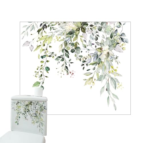 Kustimantu Grüne Blätter Toilettenaufkleber Grüne Toilettenaufkleber Toilettendeckel Blumen Wasserdicht Schrank Kühlschrank Dekoration Wand von Kustimantu