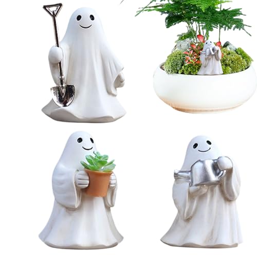 Kustimantu Halloween Ghost Decor | Niedliche Figuren für Büro in Form eines Geisters, 3-teilig, Skulptur aus Kunstharz, Dekoration für Party, Halloween, für Haus und Garten, mit Blumentopf und Kustimantu Halloween Ghost Decor | Niedliche Figuren für Büro in Form eines Geisters, 3-teilig, Skulptur aus Kunstharz, Dekoration für Party, Halloween, für Haus und Garten, mit Blumentopf und von Kustimantu