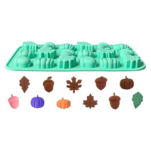 Kustimantu Herbst Kerzenformen | 18 Kammern Fondant Kürbis Kiefernzapfen Ahornblätter Form,Einfache Entformung Mini Silikonformen Für Seife Kerze Schokolade Herbst Deko Bastelbedarf von Kustimantu