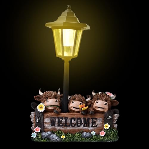 Kustimantu Highland Kuh Statue - Tierskulptur Aus Harz - Sammlerstück Solarlampe für Garten Terrasse Balkon Kustimantu Highland Kuh Statue - Tierskulptur Aus Harz - Sammlerstück Solarlampe für Garten Terrasse Balkon von Kustimantu