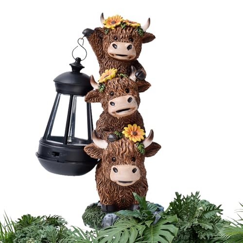 Kustimantu Hochlandrind Gartenfigur - Lustige Resin Landschaftsfigur - Wetterfeste Solarleuchte Für Garten Terrasse Rasen Balkon von Kustimantu