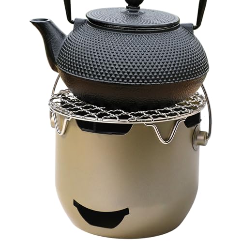 Kustimantu Holzkohlegrill, Tischgrill mit Bratrost & Griff, Stahl Grillzubehör Für Camping Garten Reisen Kochen von Kustimantu
