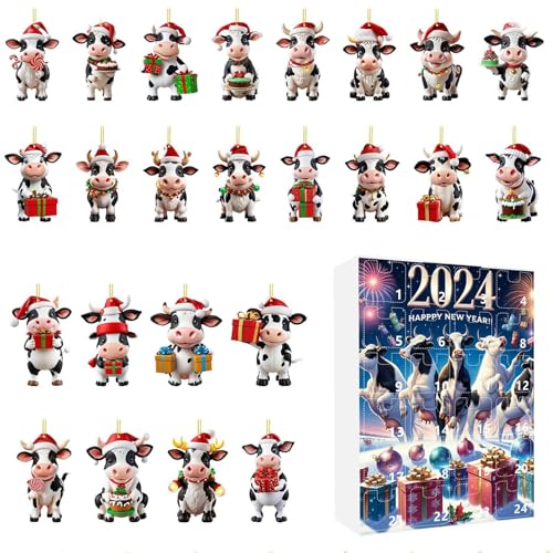 Kustimantu Kalender Adventsschmuck,24 Türchen Hängbare Kuh Deko Countdown Kalender - 2D Acryl Wohnkultur Für Festtage Veranstalter Schulaktivitäten Familienzeit Kinder Pädagogen von Kustimantu