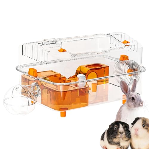 Kustimantu Kaninchenhäuser | Voller Panoramablick | Transparenter Lebensraum mit Spender und Rad für Spiel und Erholung von Kustimantu