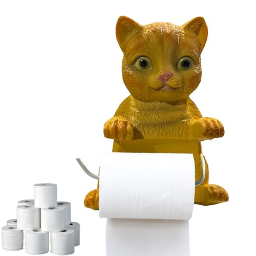 Kustimantu Katzenförmiger Papiertuchhalter | Katzen Toilettenpapierhalter Ständer | Kunstharz Wandmontage Spender Tierstatue Badezimmer Deko ohne Bohren von Kustimantu