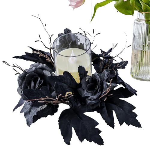 Kustimantu Kerzenringe, Halloween-Kranz – Halloween-Kranz, schwarz, Partydekoration für Esstisch, Kamin, Schlafzimmer, Regal, Badezimmer Kustimantu Kerzenringe, Halloween-Kranz – Halloween-Kranz, schwarz, Partydekoration für Esstisch, Kamin, Schlafzimmer, Regal, Badezimmer von Kustimantu