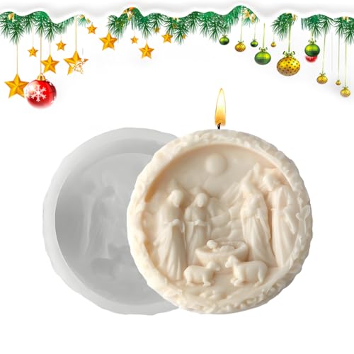 Kustimantu Krippenform | Jesus Geburt Kerzenform | 3D Runde Silikon Form Einfache Entformung Weihnachtsform Für Gips Seife Schokolade Fondant Backen Epoxidharz Gips Bastelprojekte von Kustimantu