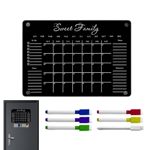 Kustimantu Magnetischer Kühlschrank-Kalender,Abwischbare Acryl-Notizblöcke - Leichtes Trockenlösch-Board Inklusive 6 Abwischbaren Markern Für Küche von Kustimantu