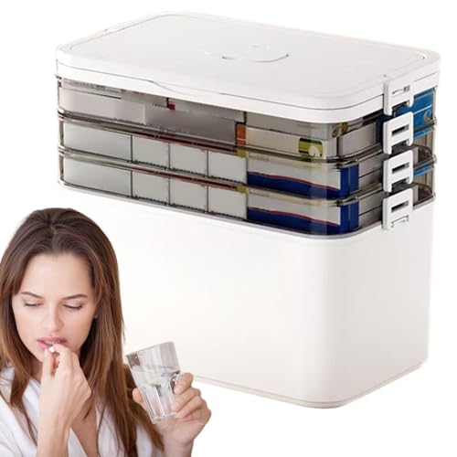 Kustimantu Medizin Organizer Box, Medizin Box Organizer Aufbewahrung | Tragbare Pillenbox für Zuhause - Transparente Medizin Organizer Box von Kustimantu