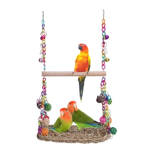 Kustimantu Schaukel für Papageien – Spielzeug für Wellensittiche mit Sitzstange aus Holz – Bett Sitzstange für Wellensittiche Nymphensittiche Nymphensittiche Kanarienvögel Übung von Kustimantu