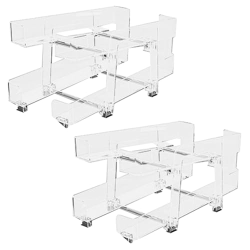 Kustimantu Spender für Dosen – doppelte Aufbewahrung für Dosen, transparenter Korb mit 2 Ebenen, Breite verstellbar, versenkbarer Flaschenhalter, stapelbar für Küche, Kühlschrank von Kustimantu