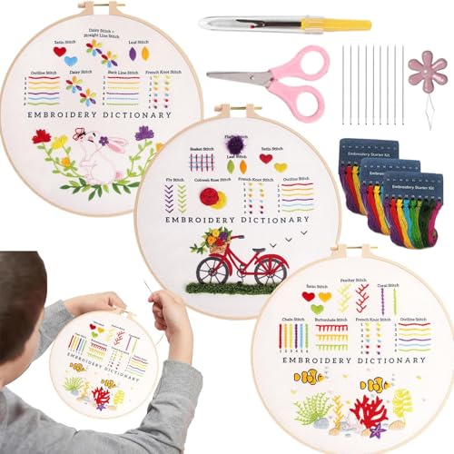 Kustimantu Stickset für Anfänger, Stickset | Handstickerei-Set mit Reifen für Erwachsene – Kunst-Set mit Schere, Einfädler, Zerreißer und Bastelset für Frauen von Kustimantu