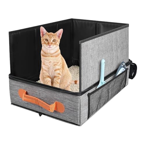Kustimantu Tragbare Katzentoilette - Faltbare Katzentoilette - Wasserdicht Mit Deckel Und Tragegriff Leckgeschützt Leicht Zu Transportieren Faltbar Für Auto Flugzeug Und Road Trip,Für Reisen Auto von Kustimantu
