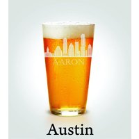 Texas Skyline Biergläser, Austin Cityscape Pint Glass, San Antonio Geschenk Für Ihn, Dallas Housewarming Geschenk, Houston Glassware von KustomProducts