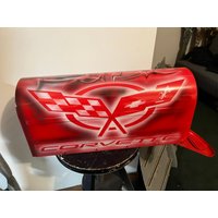 Corvette Thema Hot Rat Rod Traditionelle Airbrush Nadelstreifen Metallflocken Art Mailbox von KustomsbyKro