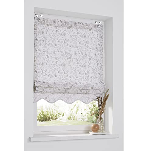 Faltrollo Finja aus Baumwoll-Stoff, dekorativer Volant mit Paspel, Blumenmuster, Landhausstil Größen: Breite 45 cm x Höhe 140 cm von Kutti