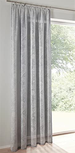 Kutti Gardine Vorhang Langstore Paisley grau Weiss mit Kräuselband B 130 x H 145 cm von Kutti