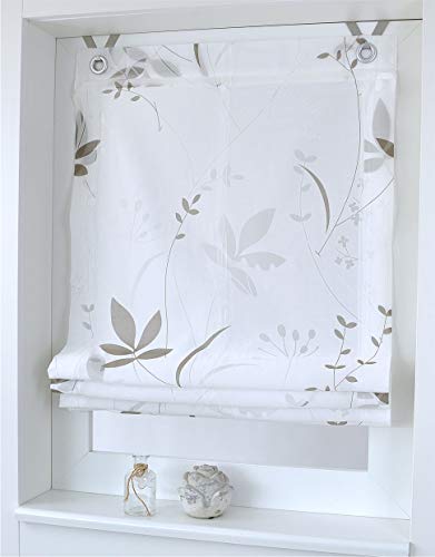 Raffrollo Dandelion Weiss Natur Taupe Breite 100 x Höhe 140 cm von Kutti