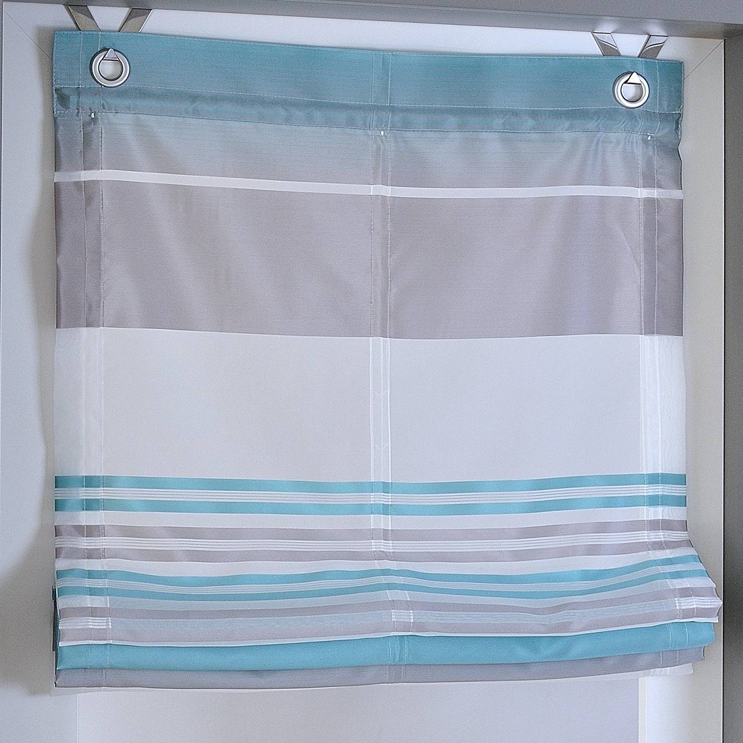 Kutti Raffrollo Jamaica Aqua Gestreift 45x130 cm (BxH) Webstoff von Kutti