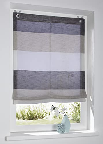 Ösenrollo Marit gestreift grau/beige/Creme mit bunten Webstreifen Breite 45 cm x Höhe 120 cm, incl. Fensterhaken von Kutti