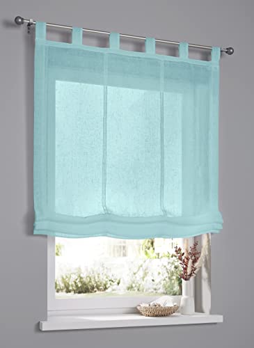 Raffrollo Schlaufenrollo Brondby türkis blau halbtransparent Breite 120 cm x Höhe 145 cm von Kutti