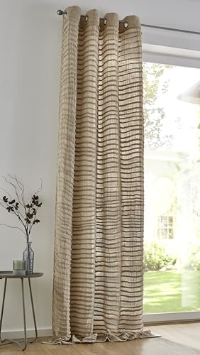 Kutti Vorhang Crinkle Natur Taupe mit Ösen Musselin Baumwolle/Polyester weich luftig lichtdurchlässig Streifen Landhaus natürlicher Look bügelfrei 140 x 175 cm (1 Stück) von Kutti