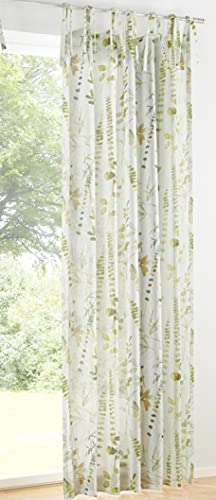 Kutti Vorhang Dschungel Blumen mit Bändern für Gardinenstange halbtransparent weiß grün B 135 x H 225 cm (1 Stück) von Kutti