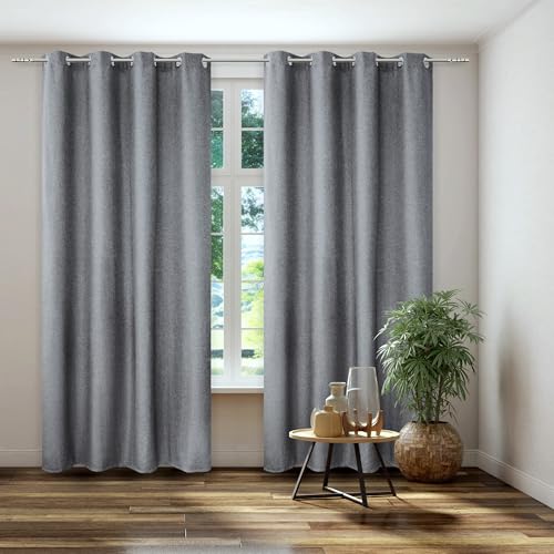 Kutti Vorhang Gardine Thermo Ösenschal Dimout grau Blickdicht Verdunkelung Breite 140 cm x Höhe 225 cm (1 Stück) von Kutti