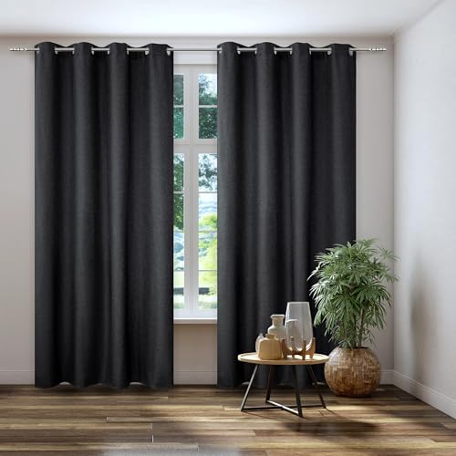Kutti Vorhang Gardine Thermo Ösenschal Dimout Anthrazit Blickdicht Verdunkelung Breite 140 cm x Höhe 175 cm (1 Stück) von Kutti