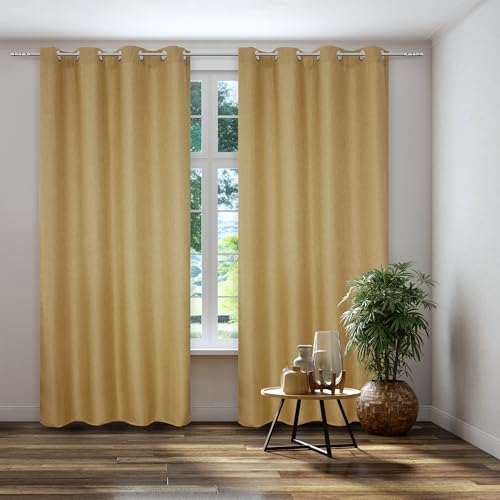 Kutti Vorhang Gardine Thermo Ösenschal Dimout Curry Blickdicht Verdunkelung Breite 140 cm x Höhe 145 cm (1 Stück) von Kutti
