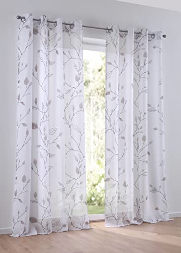 Kutti Vorhang Ösenschal Bonnie weiß, transparent, grau Bedruckt, Store für Gardinenstangen 135 x 175 cm, 1 Stück von Kutti